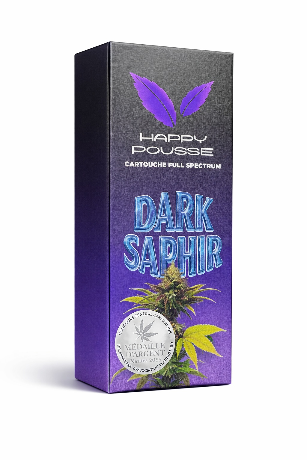 Cartouche vape DARK SAPHIR, Happy Pousse — boîte de la cartouche DARK SAPHIR