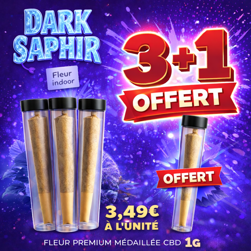 Prérolls CBD DARK SAPHIR, Happy Pousse — visuel de l’offre de prérolls, trois achetés et un offert